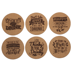 Alcohol 4 Inch Round Cork Coaster Set Alcohol 4 Inch Round Cork Coaster Set