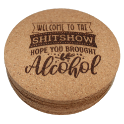 Alcohol 4 Inch Round Cork Coaster Set