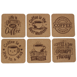 Coffee 4 Inch Square Cork Coaster Set Coffee 4 Inch Square Cork Coaster Set