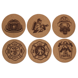 Fire Fighter 4 Inch Round Cork Coaster Set Fire Fighter 4 Inch Round Cork Coaster Set