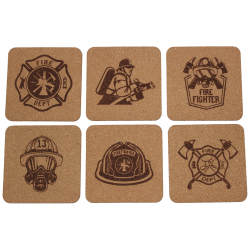 Fire Fighter 4 Inch Square Cork Coaster Set Fire Fighter 4 Inch Square Cork Coaster Set
