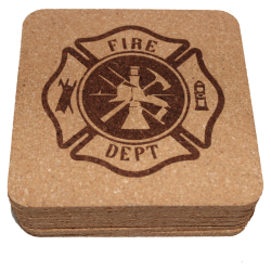 Fire Fighter 4 Inch Square Cork Coaster Set