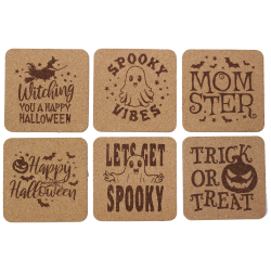 Halloween 4 Inch Square Cork Coaster Set Halloween 4 Inch Square Cork Coaster Set
