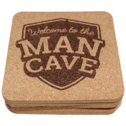 Man Cave 4 Inch Square Cork Coaster Set