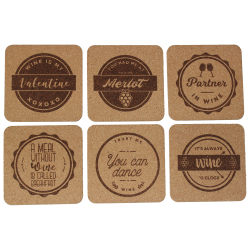Wine 4 Inch Square Cork Coaster Set