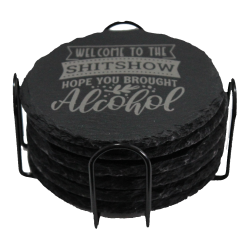 Alcohol 4 Inch Round Slate Coaster Set
