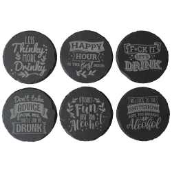 Alcohol 4 Inch Round Slate Coaster Set