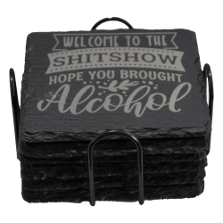Alcohol 4 Inch Square Slate Coaster Set