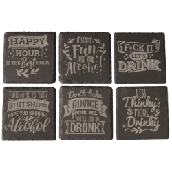 Alcohol 4 Inch Square Slate Coaster Set