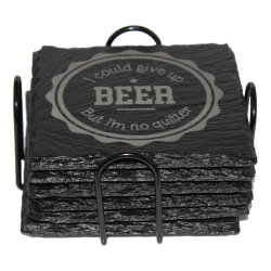 Beer 4 Inch Square Slate Coaster Set