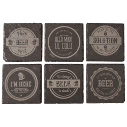 Beer 4 Inch Square Slate Coaster Set