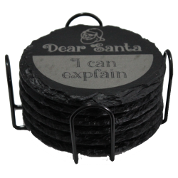 Christmas 4 Inch Round Slate Coaster Set