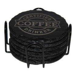 Coffee 4 Inch Round Slate Coaster Set