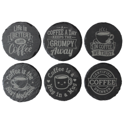 Coffee 4 Inch Round Slate Coaster Set Coffee 4 Inch Round Slate Coaster Set