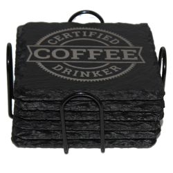 Coffee 4 Inch Square Slate Coaster Set