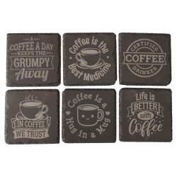 Coffee 4 Inch Square Slate Coaster Set Coffee 4 Inch Square Slate Coaster Set