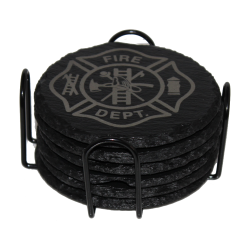Fire Fighter 4 Inch Round Slate Coaster Set