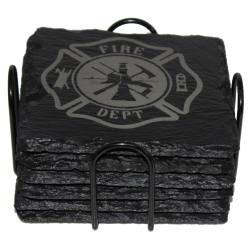 Fire Fighter 4 Inch Square Slate Coaster Set