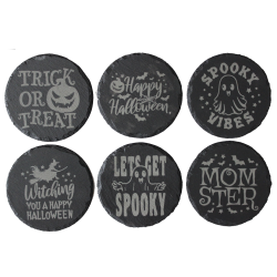 Halloween 4 Inch Round Slate Coaster Set