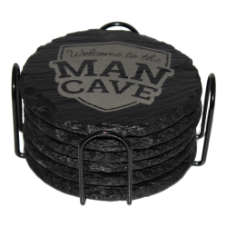 Man Cave 4 Inch Round Slate Coaster Set