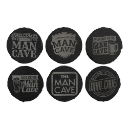 Man Cave 4 Inch Round Slate Coaster Set