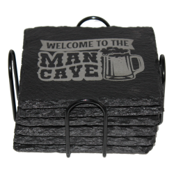 Man Cave 4 Inch Square Slate Coaster Set