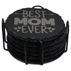 Mom's Life 4 Inch Round Slate Coaster Set