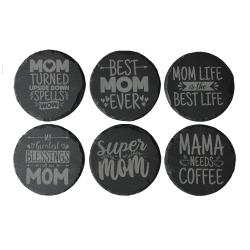 Mom's Life 4 Inch Round Slate Coaster Set