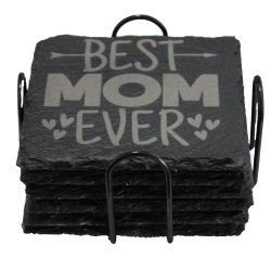 Mom's Life 4 Inch Square Slate Coaster Set