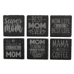 Mom's Life 4 Inch Square Slate Coaster Set