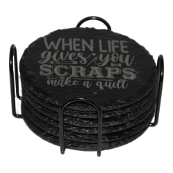 Quilting 4 Inch Round Slate Coaster Set