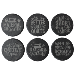 Quilting 4 Inch Round Slate Coaster Set