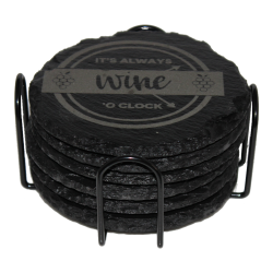 Wine 4 Inch Round Slate Coaster Set