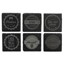 Wine 4 Inch Square Slate Coaster Set Wine 4 Inch Square Slate Coaster Set