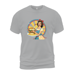 Pin Up Girl Holding Plate With Mamburger Pin Up Girl Holding Plate With Mamburger